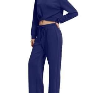 Cozy Women's Lounge Set with Twist Front Sweatshirt and Wide Leg Sweatpants