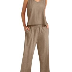 Summer 2 Piece Outfit for Women - Sleeveless Tank Top with Wide Leg Pants