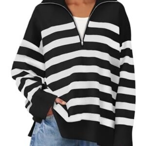 Casual Half Zip Striped Sweaters for Women